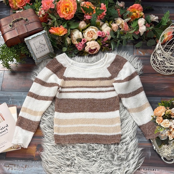 Striped Knit Sweater - Brown and Cream - Picture 2 of 7